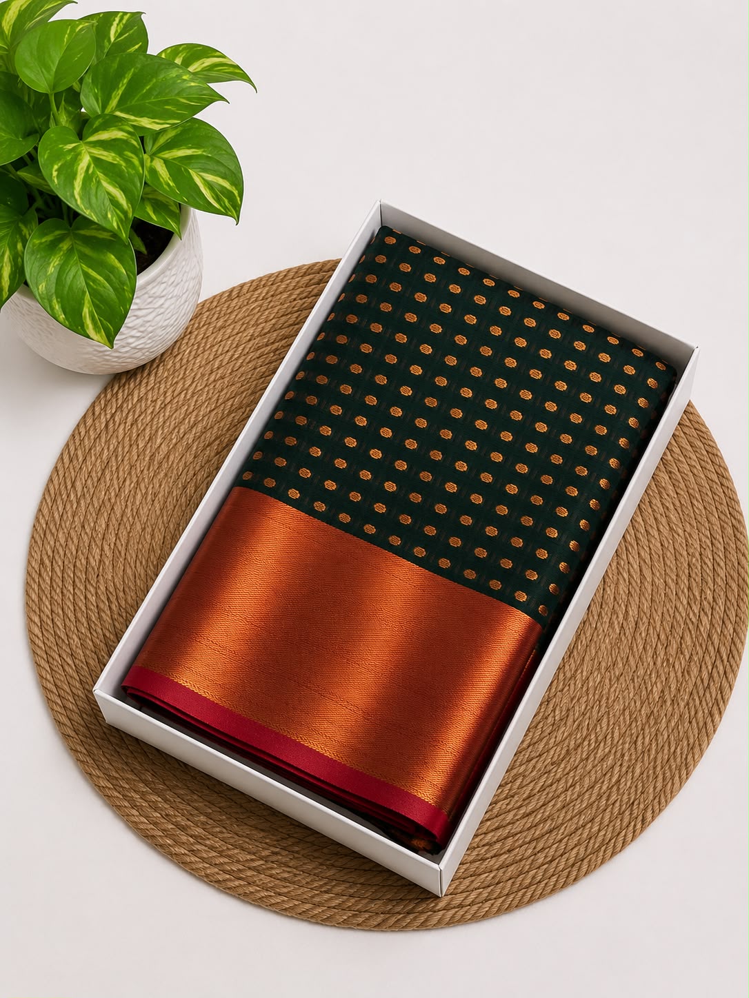 Premium Thousand Buttas Saree – Green with redContrast | Festive Elegance Saree | Sri Nandhini Tex | SNTB006