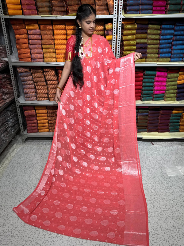 Georgette saree - tomato pink