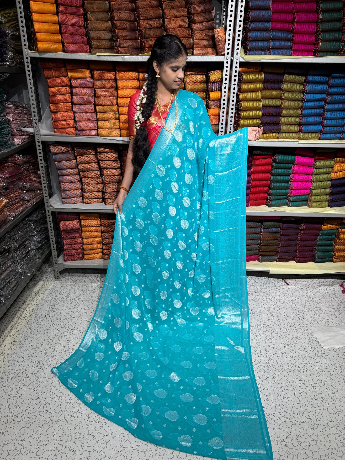 Georgette saree - sky blue