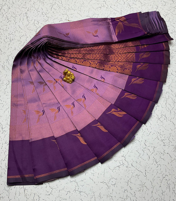Kubera Bridal Silk Saree — Lavender & Deep Purple with Bird Motifs