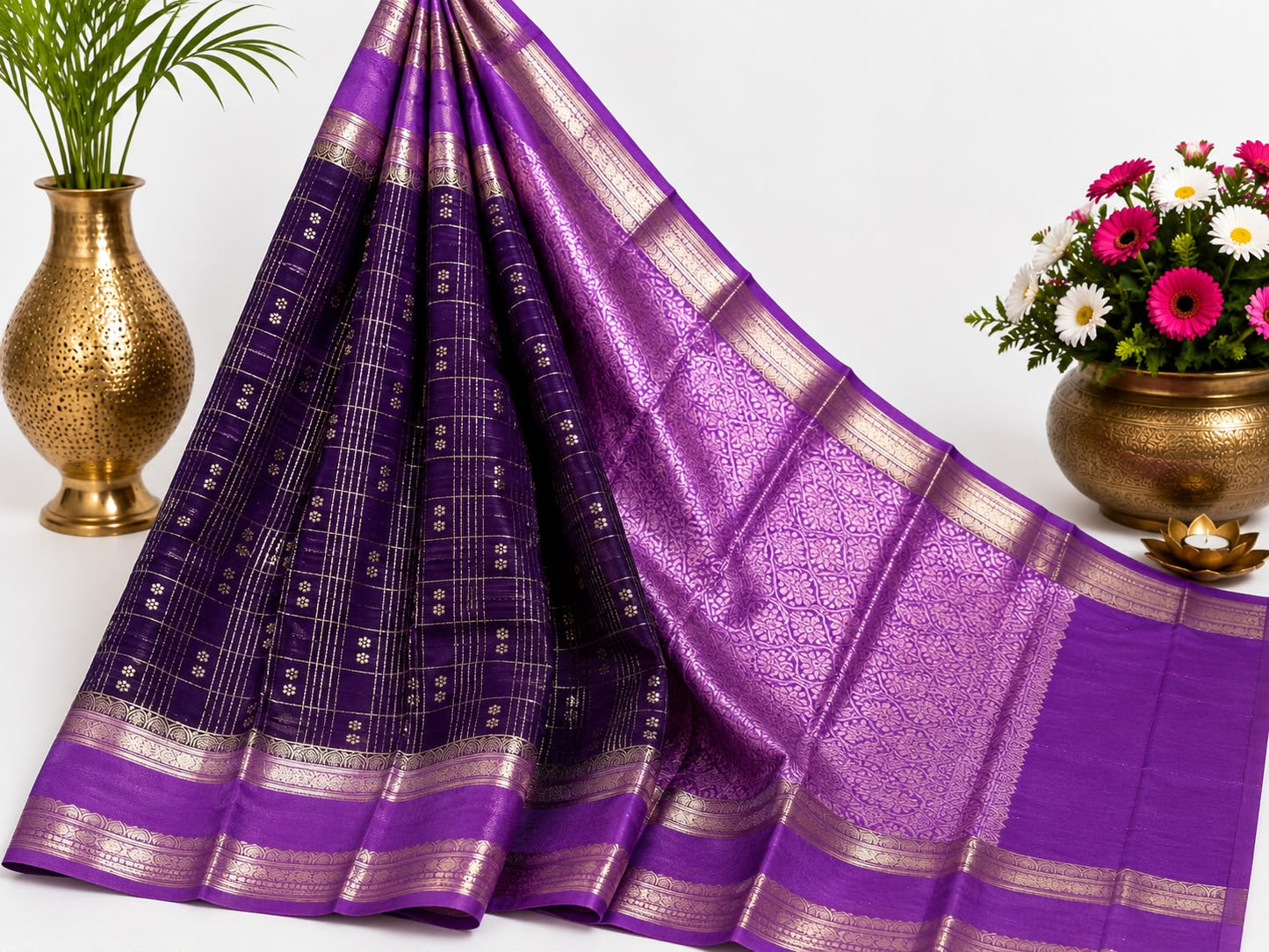 Premium Banarasi Chinya Warm Silk Saree | Checked Weaving Design | Sri Nandhini Tex | Code: SNTBCWS002