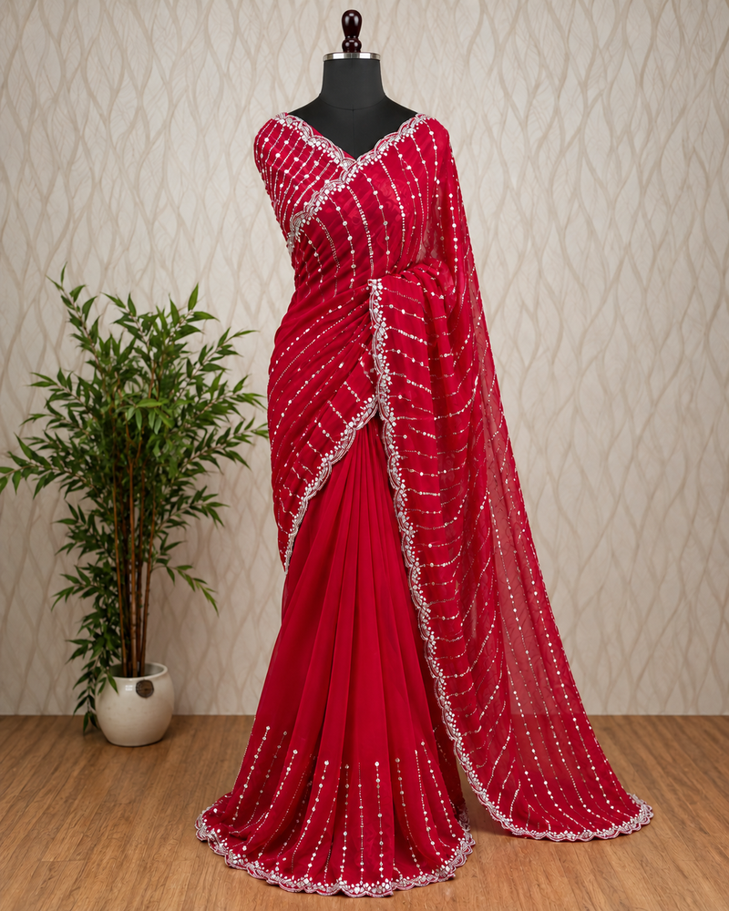 Premium Space Silk Designer Saree – Rani Pink with Stone Work Border | Sri Nandhini Tex | SNTSS002