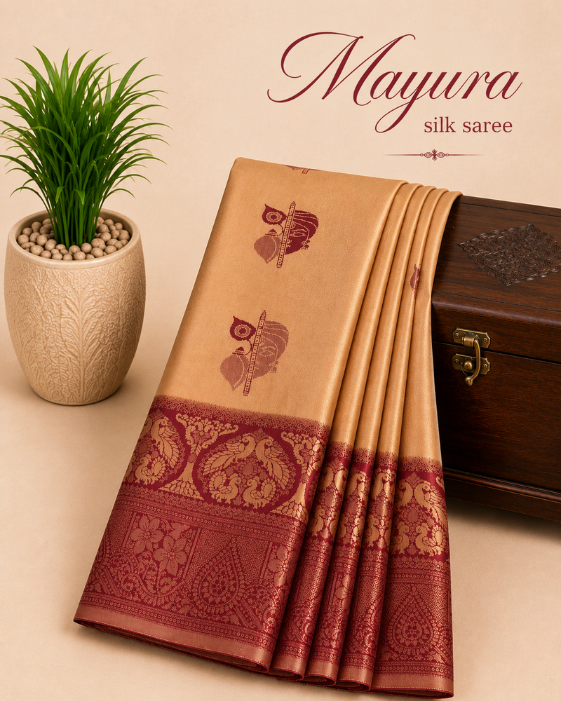 Mayura Silk Saree | Elegant Festive Wear Soft Finish | Cream Beige & Maroon | Sri Nandhini Tex | MYS002